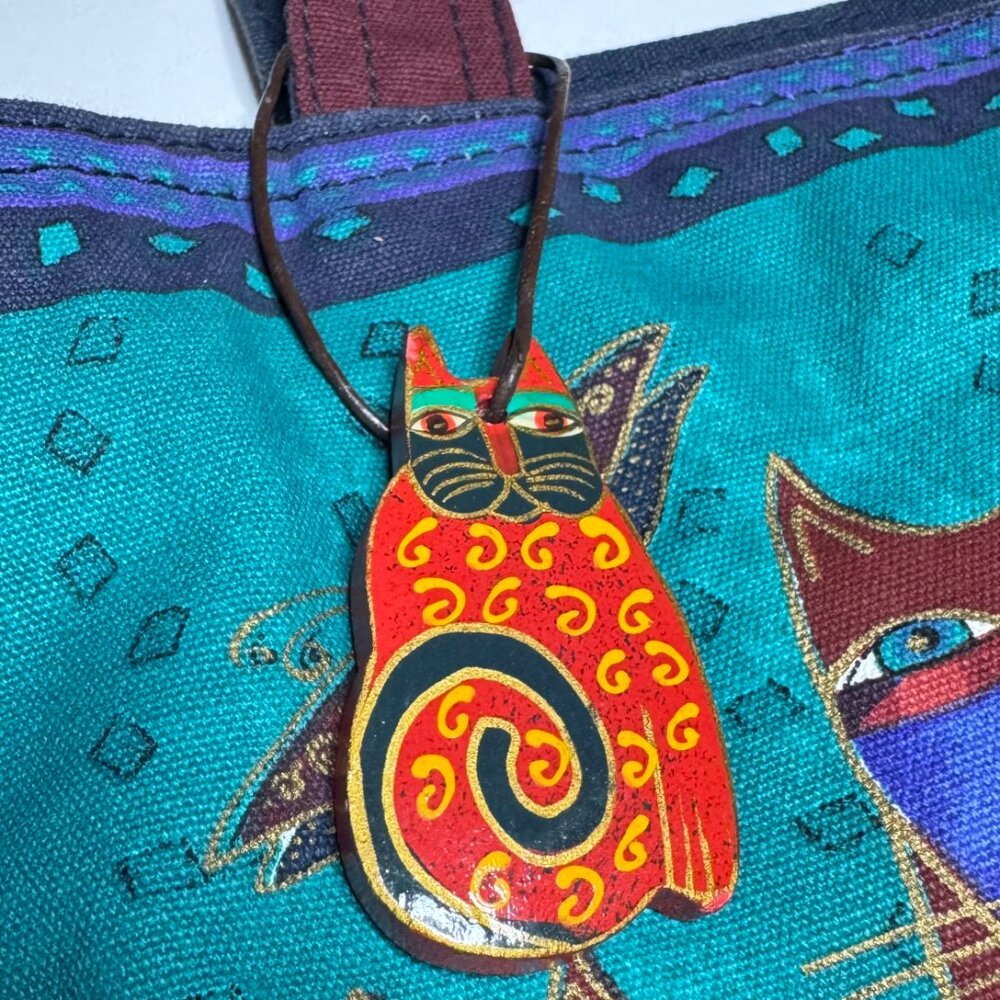 Laurel Burch Cat Feline Shoulder Tote Bag Beaded Sun N Sand Zipper Colorful Art - Picture 8 of 16